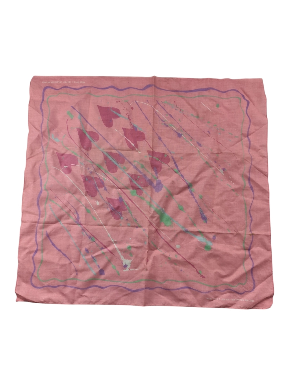 Y2K Pink Heart Paint Splatter Bandana Scarf Made USA Retro